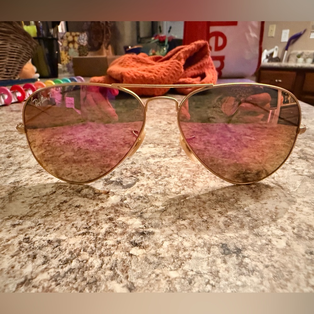 Ray-Ban Gold and Pink Aviator Sunglasses
